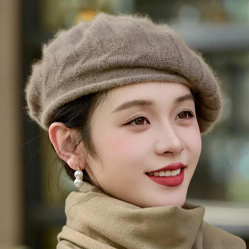 السيدات 100% الكشمير سبعة إبرة مزدوجة الذين تقطعت بهم السبل سميكة الجاكار محبوك القبعات لشتاء الدفء توالت حافة الغزل الفنان قبعة