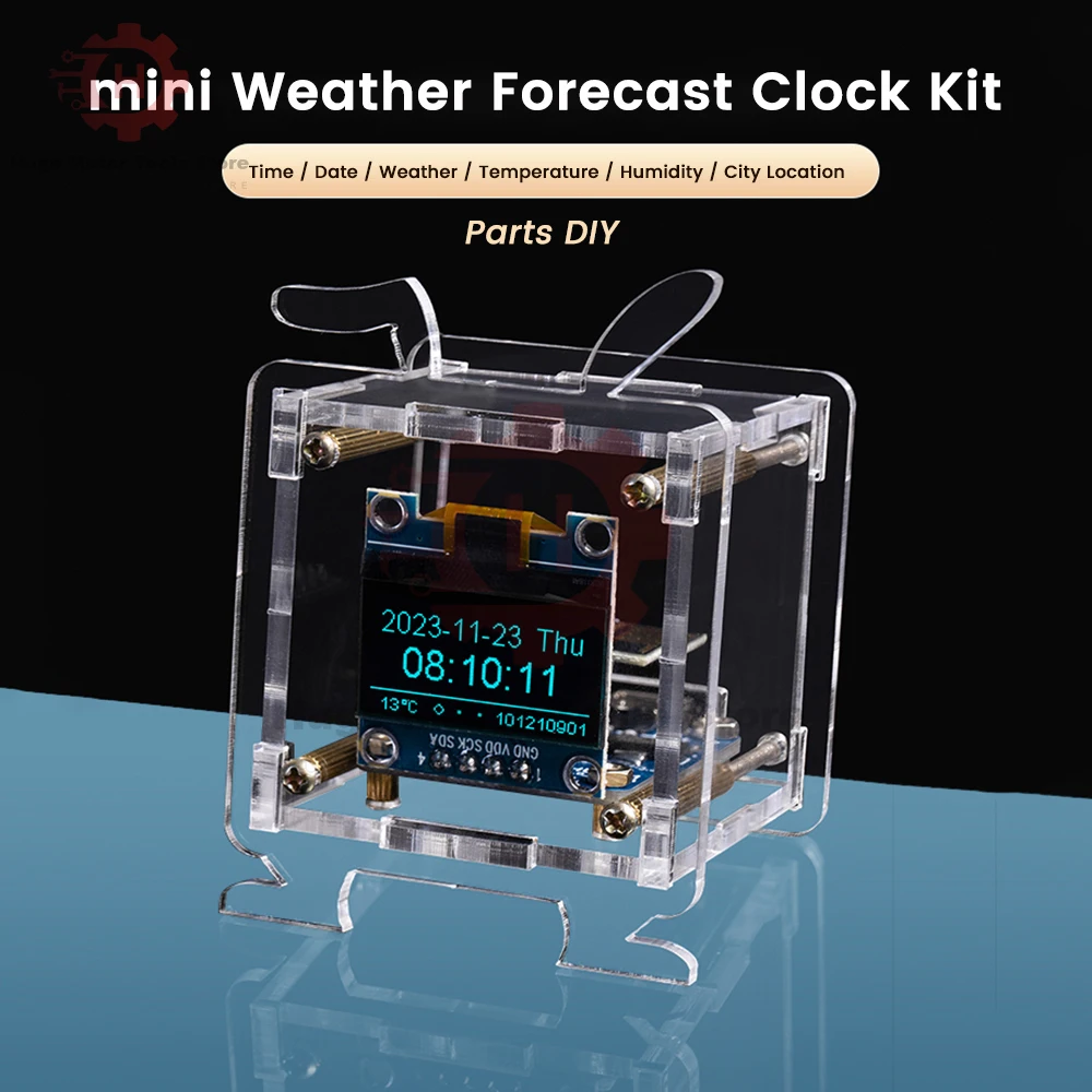 ESP8266 DIY Electronic Kit Mini Weather Forecast Clock Kit 0.96 Inch WIFI Networked Display With Case DIY Welding Loose Part