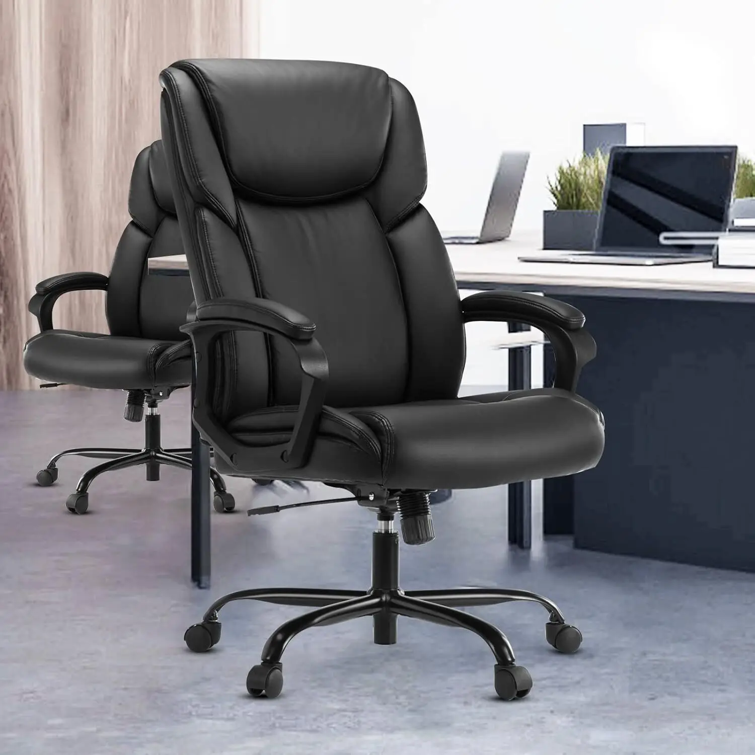 Comfy Heavy Duty Office Computer Chair Lumbar Back Support PU Leather Adjustable Height With Wheels