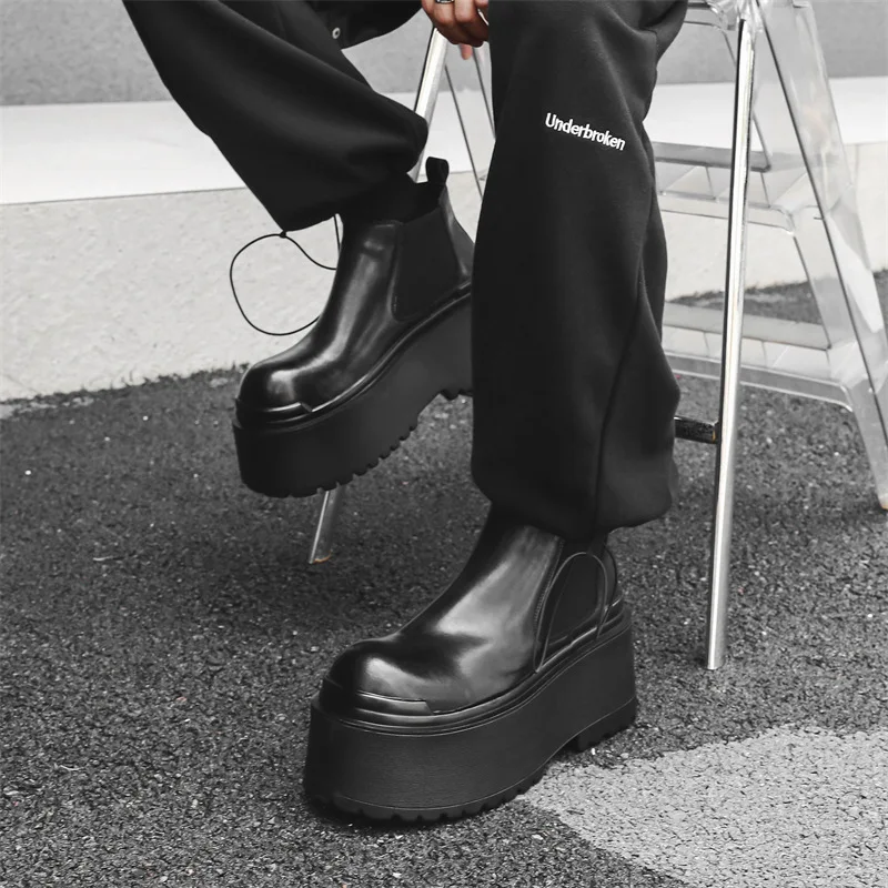 men luxury fashion punk hip hop dress chelsea boots flats platform shoes cowboy original leather boot cool autumn winter botas
