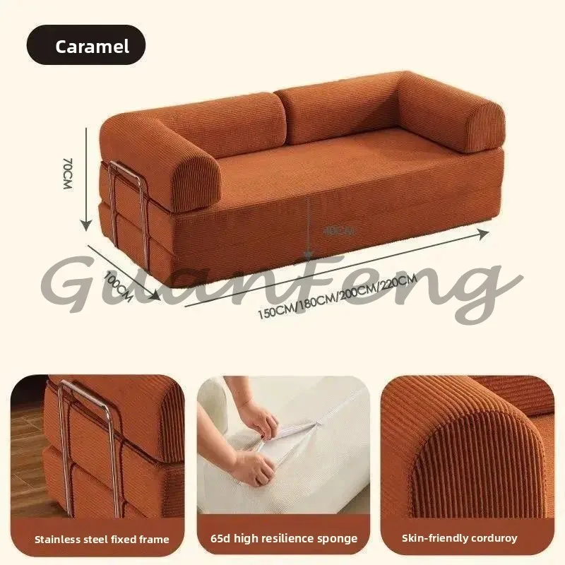 Vacuum Packed Modular Fabric Sofa, 2-in-1 Foldable Convertible Sofa Bed for Apartment Rental Living Room