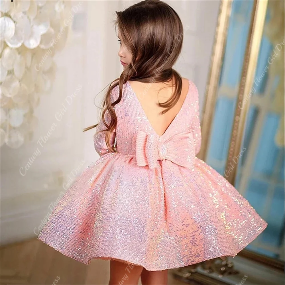 Elegant First Communion Baptism Birthday Dress Baby Girl Costumes Kids Princess Sequin Party Little Bridesmaid Dress Vestidos