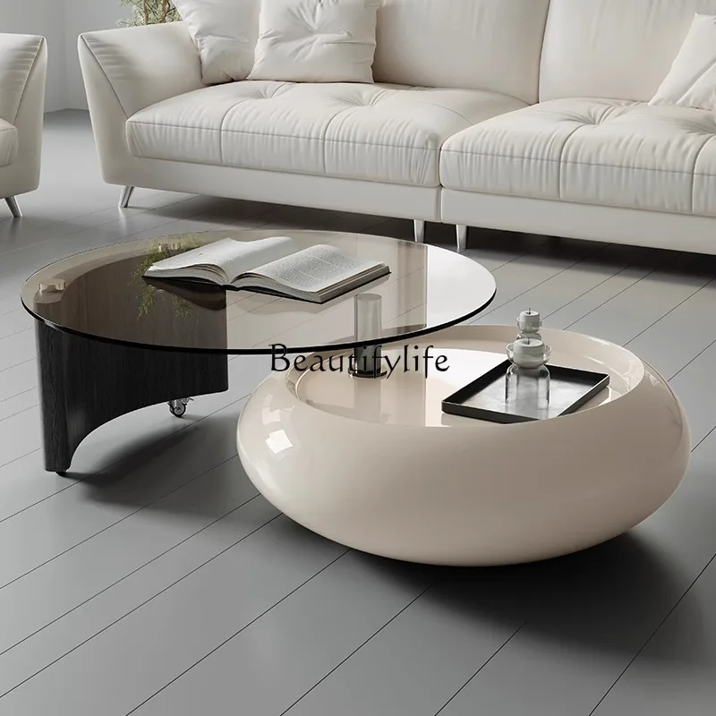 Rotating Cream Style Tea Table round Tempered Glass Table Combination