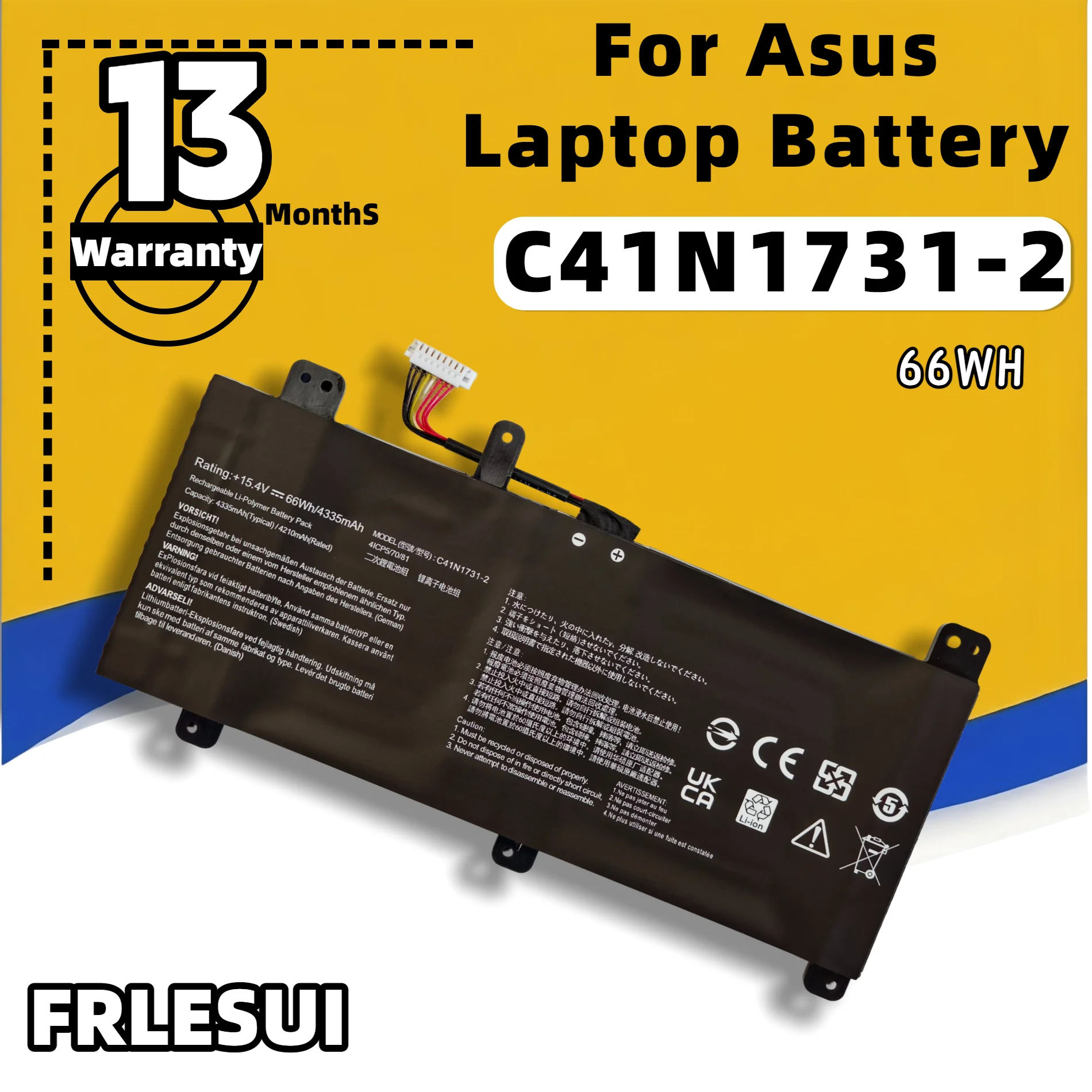 FRLESUI C41N1731‑2 Replacement High‑Quality Grade‑A Cells Gaming Notebook Battery 66Wh For Asus ROG Strix 0B200‑02940 Li‑Polymer