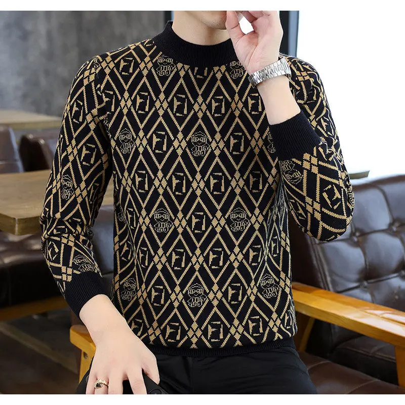 

Мужской вязаный свитер в европейском стиле с высоким воротником, универсальный облегающий эластичный базовый свитер, теплый Tead irt