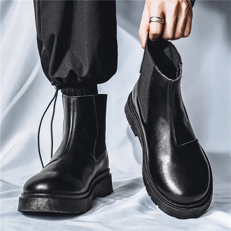 

2025 Spring New Chelsea Men's Boots Platform Elevating Shoes, Men's Anti-slip Wear-resistant Outdoor Boots
