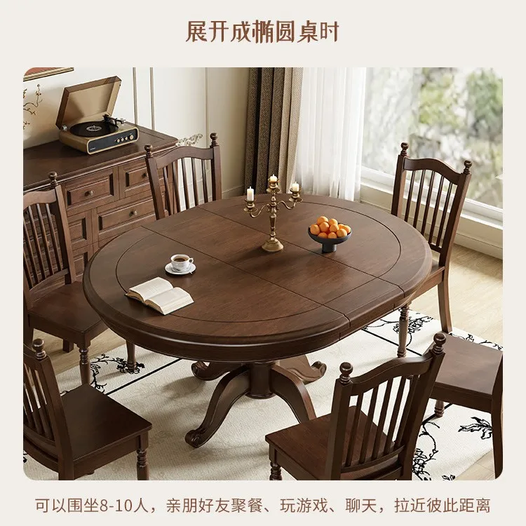 American Solid Wood Dining Table, Household Turntable Dining Table, Second-hand Retro French Dining Table, Retractable Folding R