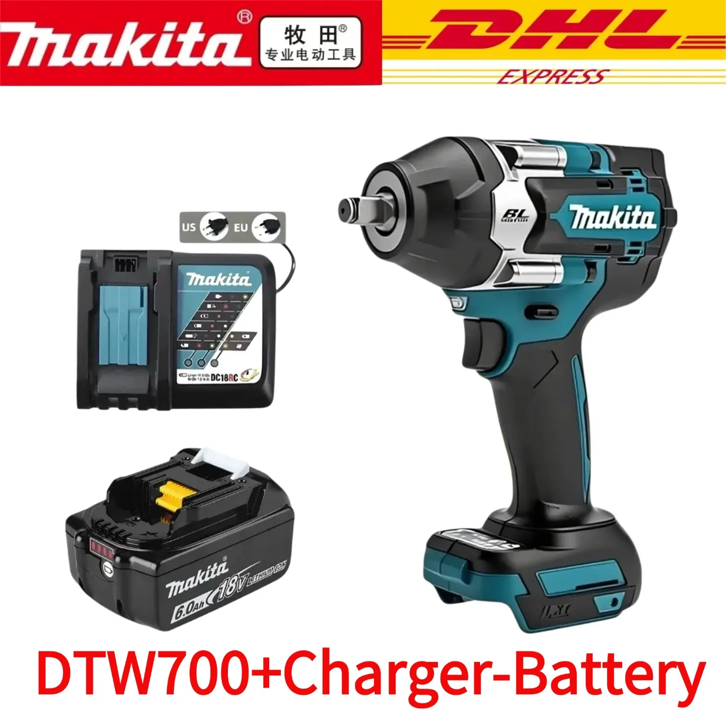 

Makita DTW700 Cordless Impact Wrench 18V Brushless Motor 1000Nm Variable Speed Electric Wrench High Effieiency Durable Auto Stop