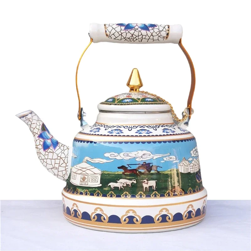 Special milk tea pot Thickened enamel kettle Xinjiang ethnic style boiling teapot Household cool kettle Flat bottom pot