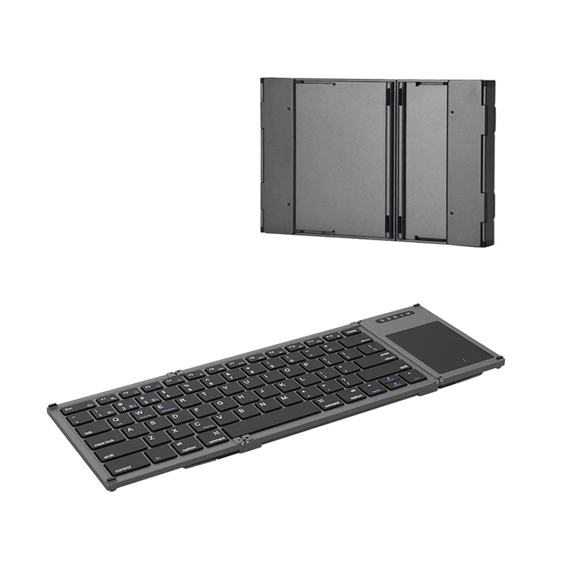 Dobrável mini teclado sem fio bluetooth inglês russo espanhol árabe hebraico português com touchpad para windows, android, ios