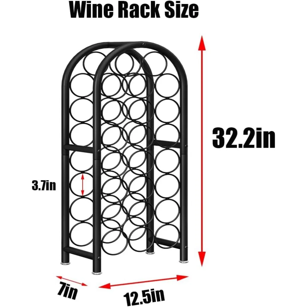 Freestanding Metal Wine Rack Floor Stand Organizer Storage 23 Bottles Black Home Bar
