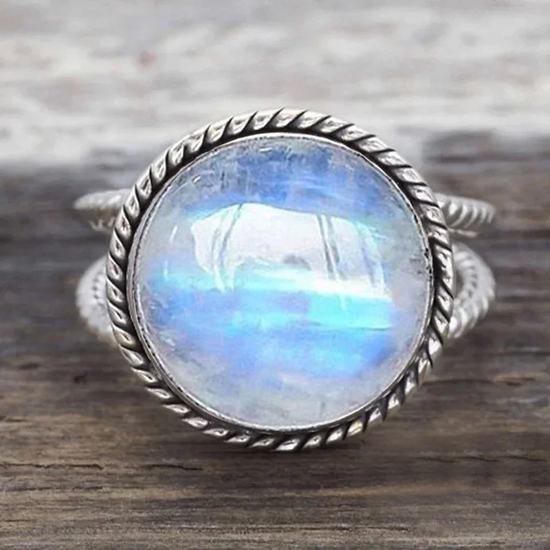 Exquisite Round Imitation Opal Rings Women Newly Designed Unique Versatile Female Finger Accessories Party Trendy Jewelry