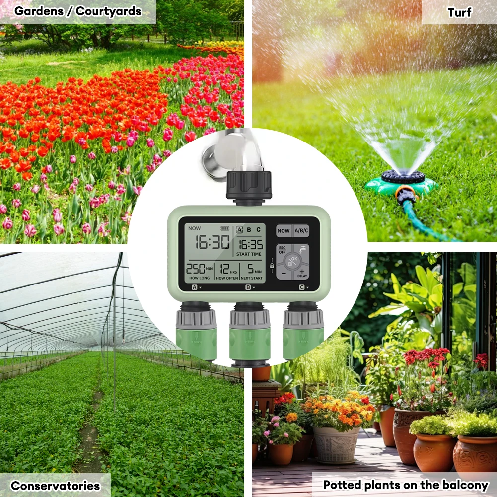 Household 3-Outlet Irrigation Timer Digital LCD Automatic Irrigation System Rain Delay Smart Garden Water Timer Tool