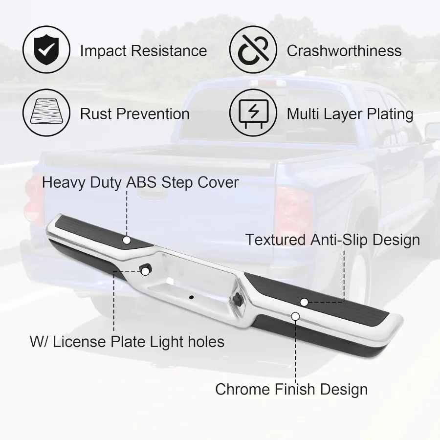 مجموعة المصد الخلفي من الكروم مع دعامة تثبيت FO1103103 متوافقة مع موديلات دودج داكوتا 19972004 بدون حديقة خلفية #2