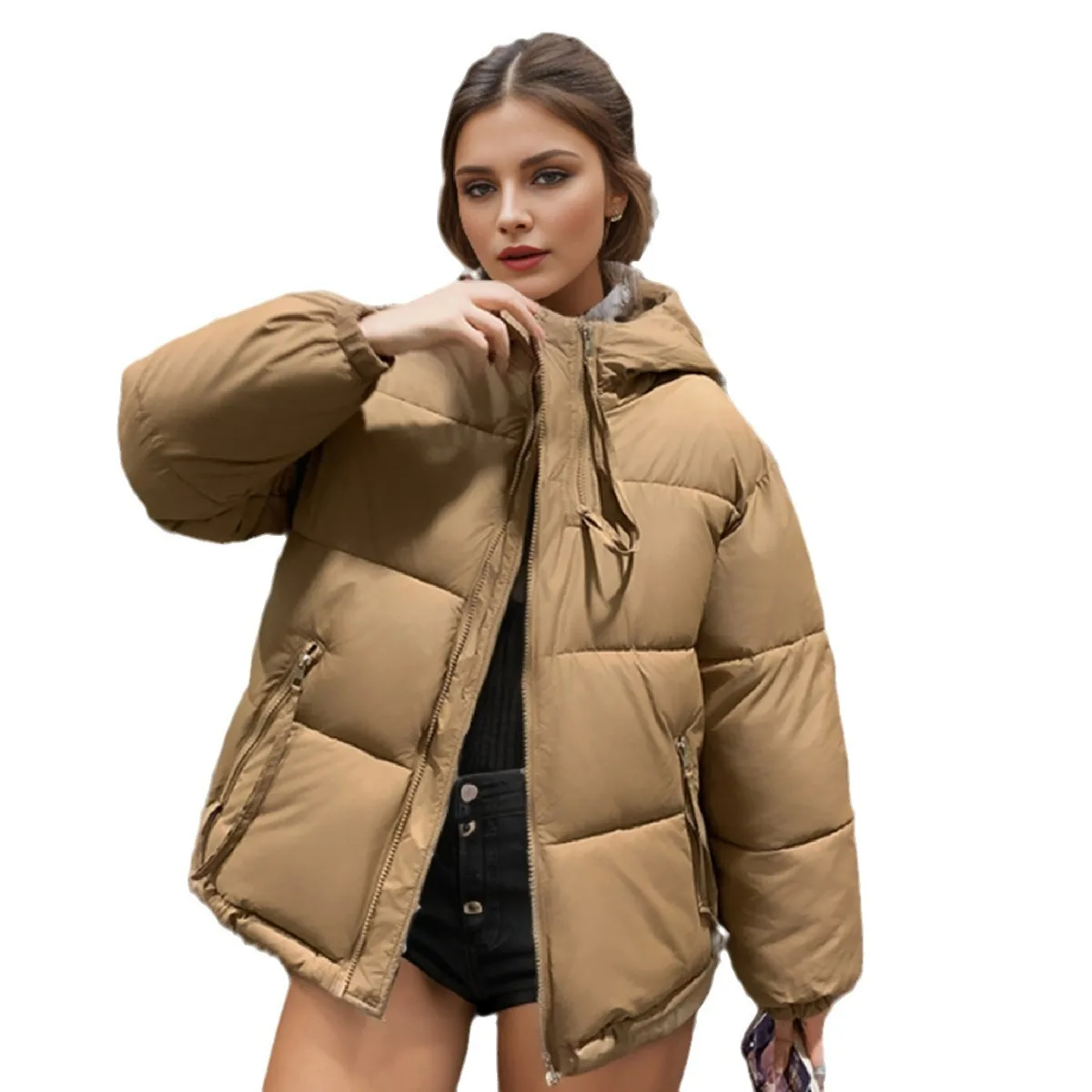 Women\'s Padded Jacket 2024 Winter New Hooded Thicken Warm Cotton Jacket Female Pure Color Zipper Parkas Coats Women\'s Clothing