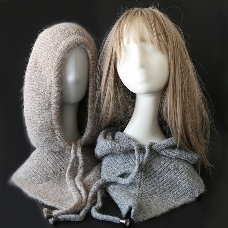 

Зимняя балаклава-шапка-шарф для женщин, вязаная шапка с капюшоном, теплая, свободного кроя, для активного отдыха, для катания на лыжах, с защитой ушей, бини