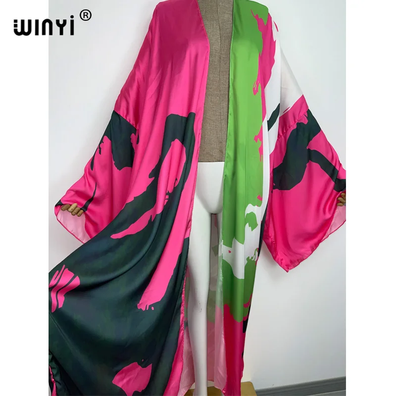 2022 WINYI Summer Beach Wear Cover Up Lady Boho Cardigan colorful printing elegant Silky and skin-friendly sexy Holiday Kimono