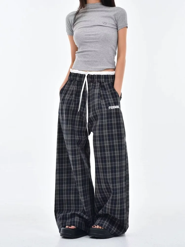 New Y2k Vintage Plaid Pants Woman America Retro Oversized Casual Sports Trousers Autumn Jogging Streetwear Baggy Pantalones