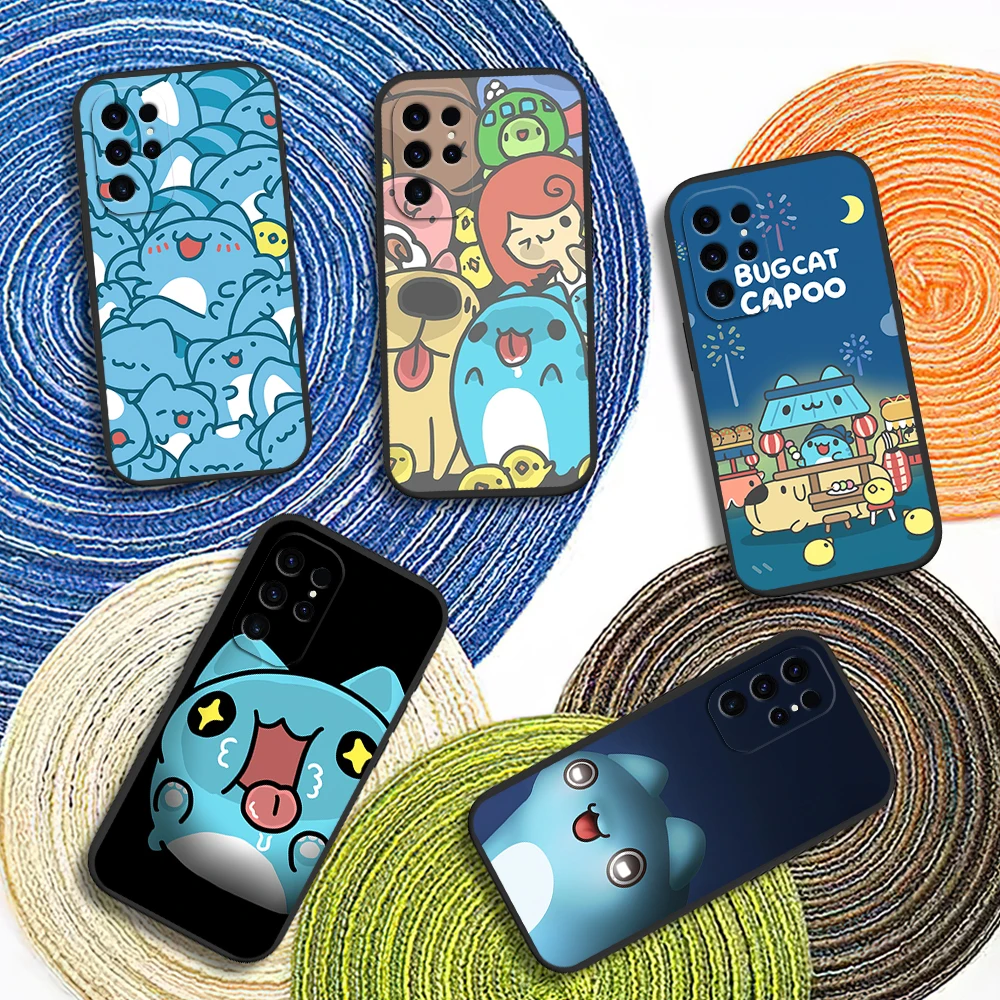 Cartoon Bugcat Capoo Cute Phone Case For Samsung Galaxy A54 A71 A72 A73 S22 S23 Ultra Black Soft Silicone Cover