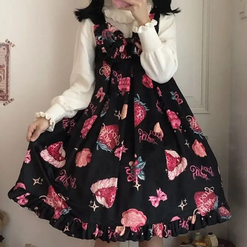 Lolita Jurk Rok Lieve Japanse Kawaii Dames Feest Aardbei Jsk Vrouwen Bretels Cosplay Kostuums Платье Лолита Y 2K Kleding