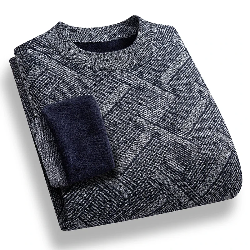Vintage Woven Pattern Male Pullover Classic Crew Neck Slim Fit Knitted Long Sleeve Top Autumn Streetwear Everyday Jumper