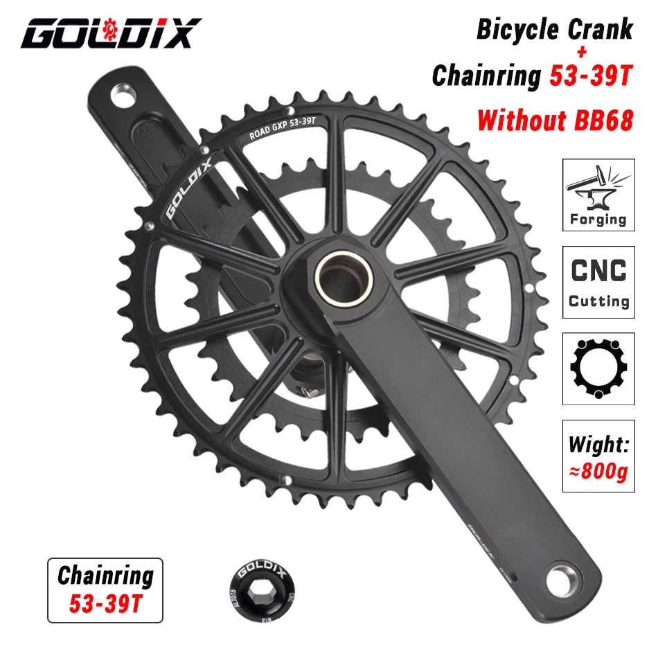 GOLDIX Rennrad-Kurbelgarnitur, 165/170/172,5/175 mm Länge, Aluminiumlegierung, geschmiedete Fahrradkurbel, Doppelkettenblatt, 50–34 Zähne/52–36 Zähne/53–39 Zähne