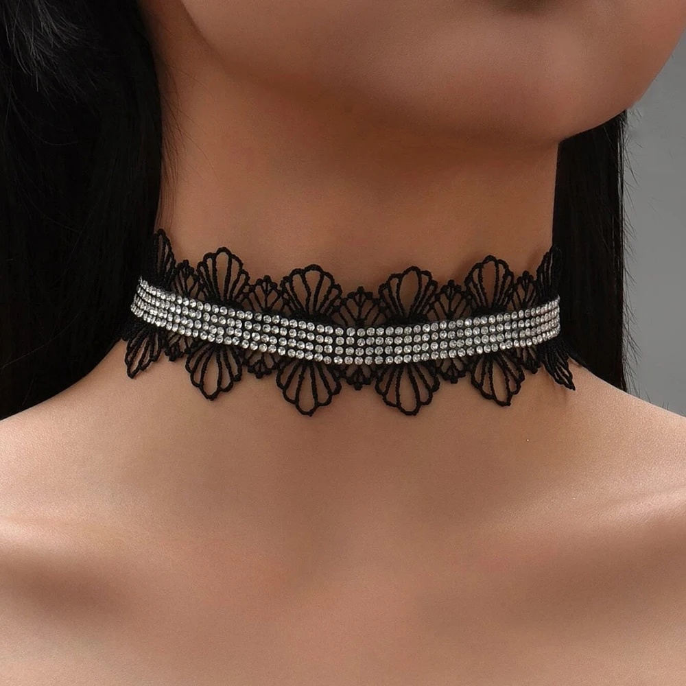 bls-miracle Summer Bohemia Newest Sexy Black Lace Choker For Woman 2022 Vintage Wedding Sparkling Collar Necklace