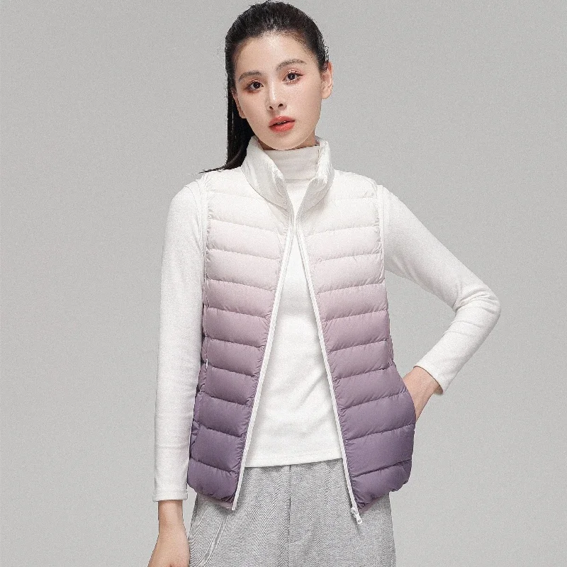 2023 Spring/Autumn New Female Stand Collar Slim Fit Sleeveless Puffer Jacket Women Fashion Gradient Ultra Light Down Vest