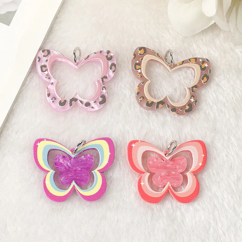 8 Pcs Fashion Butterfly Charms Acrylic Cutout Pendant  Colorful Jewlery Findings For Necklace Diy