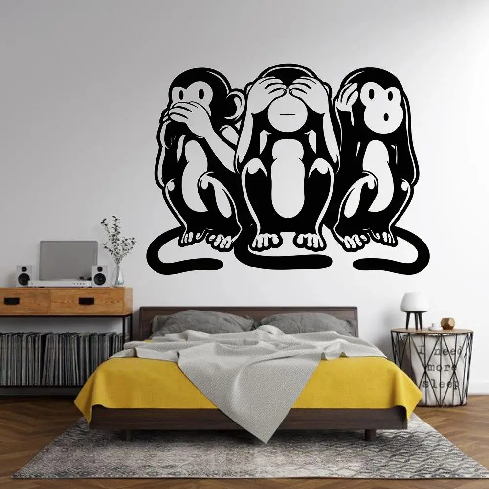 1 pc hot sale Amusing Monkey Wall Sticker Vinyl Speak See Hear NO EVIL Monkey Stickers Animal Lover Home Decoration Accessories