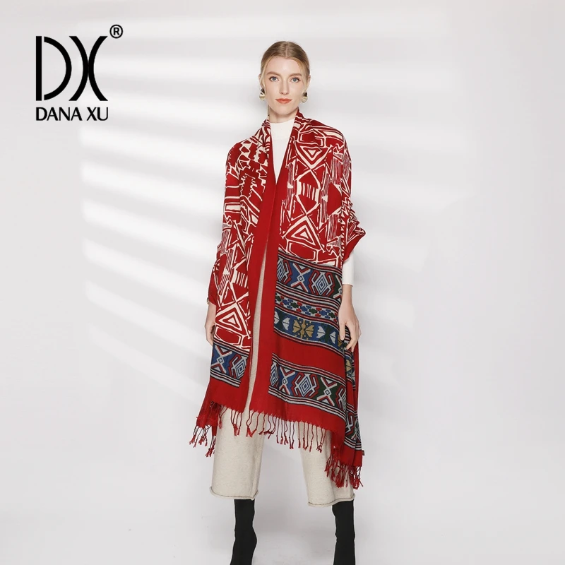 Poncho de lã merino pura para mulheres, cachecol grande, xale pashmina, bandana, envoltório de pescoço, nova moda, inverno, 2018