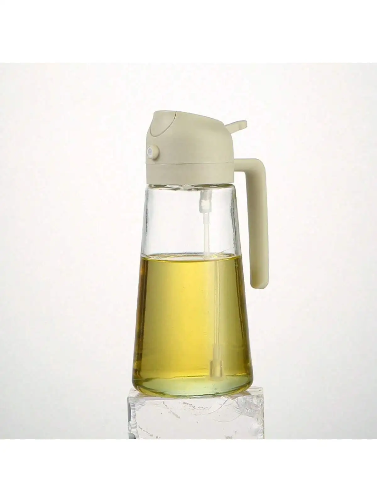 Pulverizador de óleo transparente moderno de plástico preto 470ml, garrafa de spray de óleo para cozinha, para acampamento churrasco, salada, assar, cozinhar, 1 peça