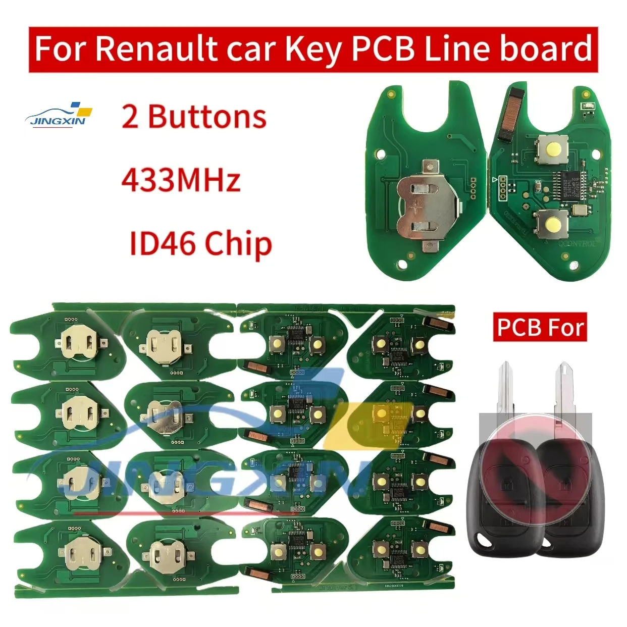 Jingxin PCB Circuit board For Renault Traffic Master Vivaro Movano Kangoo Remote Key Fob 2 Buttons 433MHz ID46 Chip Car key PCB