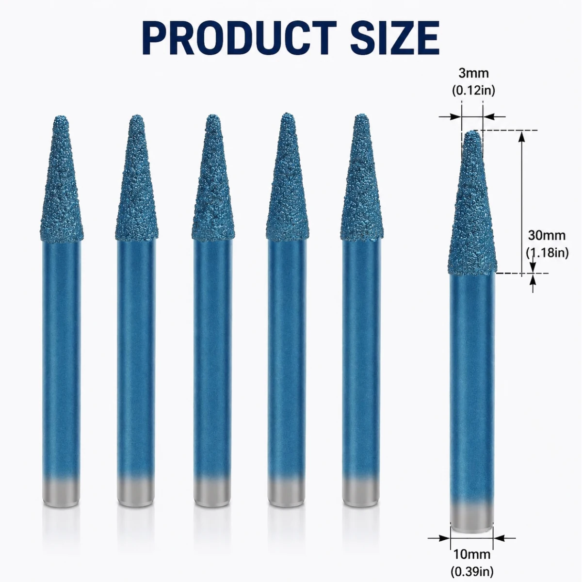 

5PCS 10MM V Diamond Stone Carving Tools Tapered CNC Router Bits End Mill Set Durable Cutters for 3D Engraving Machining Marble