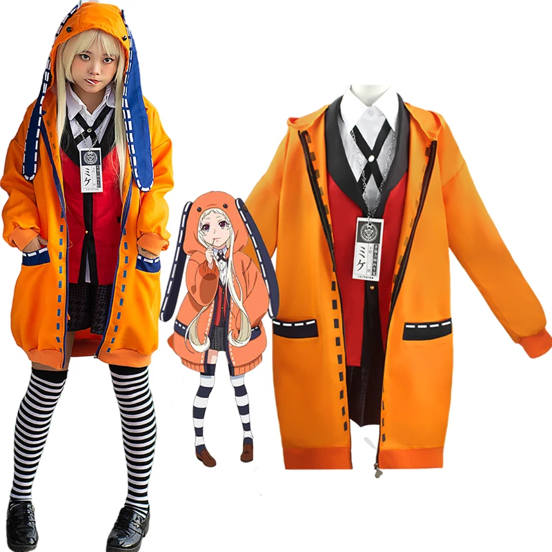 

Full Set Anime Clothing Kakegurui Cosplay Costumes Runa Yomozuki Hoodie Rabbit Ear Coat Halloween Suit Role-Playing Game