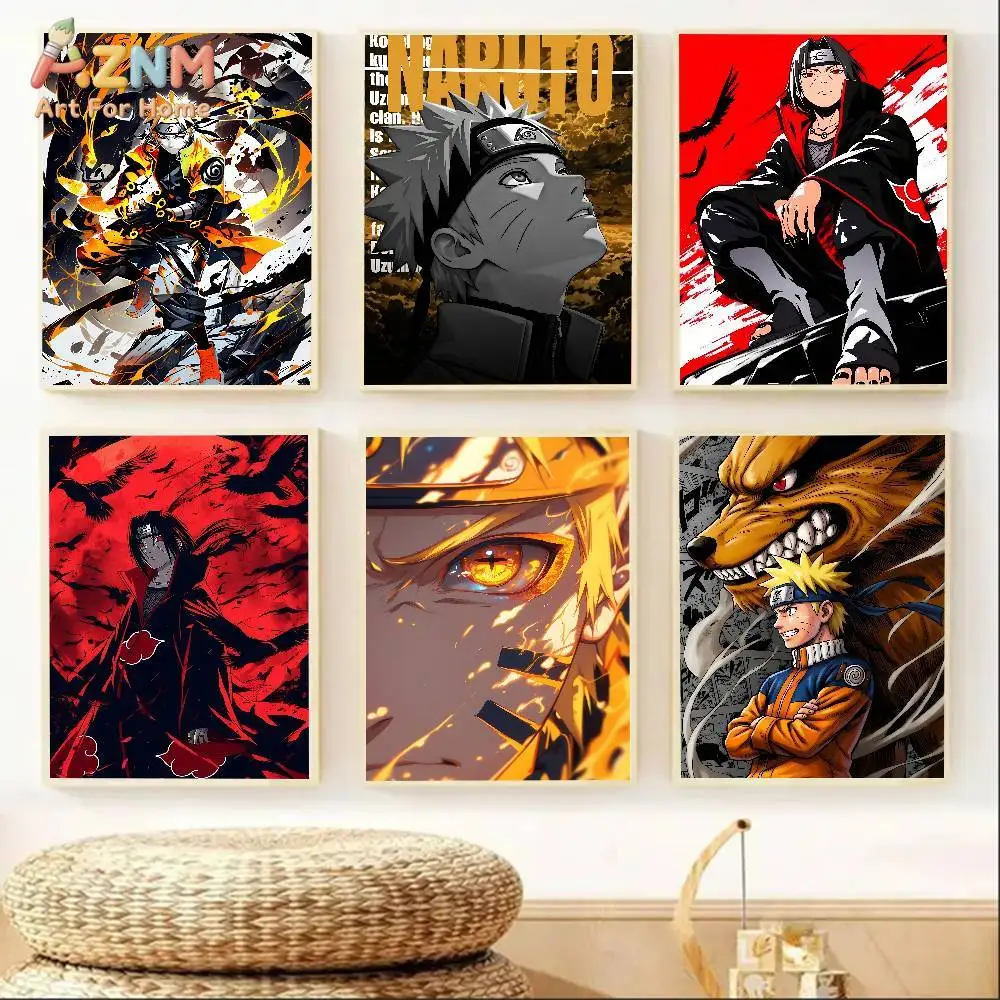Impresión en Lienzo de Naruto AZNm, Sin Marco, Uzumaki Naruto, Nueve Colas, Kurama, Uchiha Itachi, Akatsuki, Arte Manga, Decoración de Pared para Dormitorio de Niños