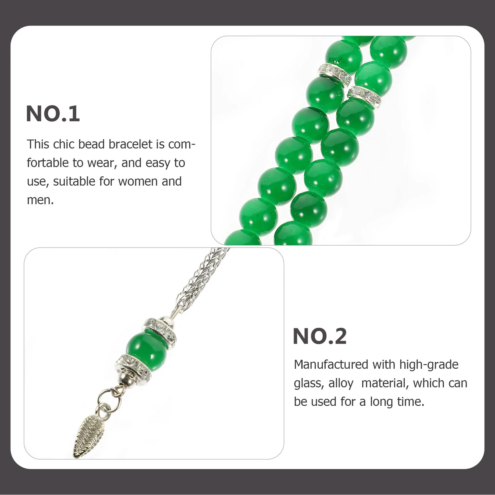 

Glass Beads Rosary Bracelet Green High Grade Muslim Prayer Beads Decorative Islamic Rosary Beaded Bracelet for Pilgrimage Gift