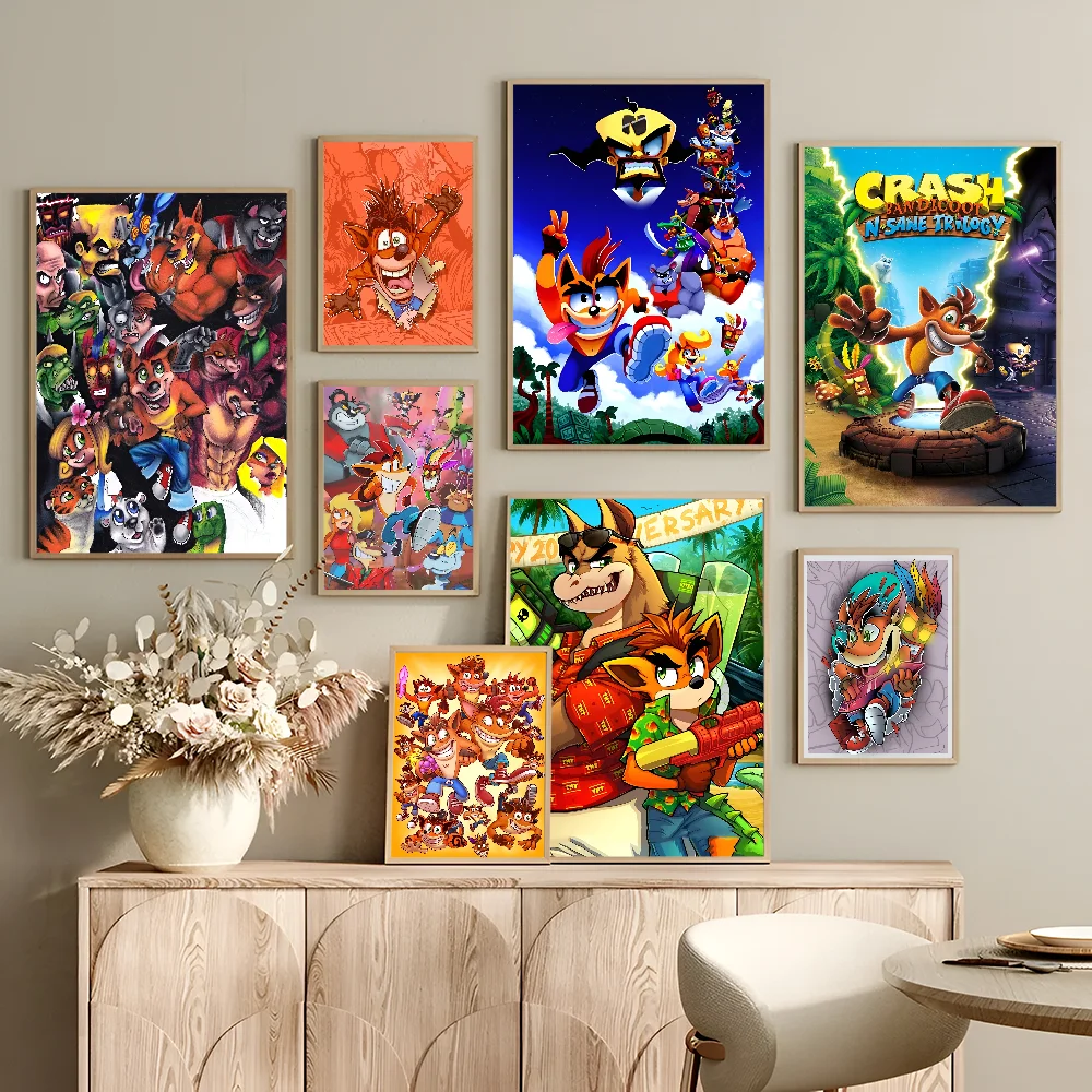 

C_CrashS_B- Bandicoot Game Movie Sticky Posters Whitepaper Sticker DIY Room Bar Cafe Posters Wall Stickers