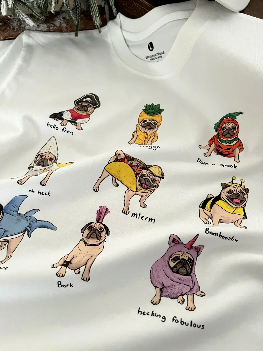 Creative Fun Letter Doggie Combo Pure Cotton Short Sleeve T-Shirt Unisex Casual Wear Breathable Summer Top for All Ages
