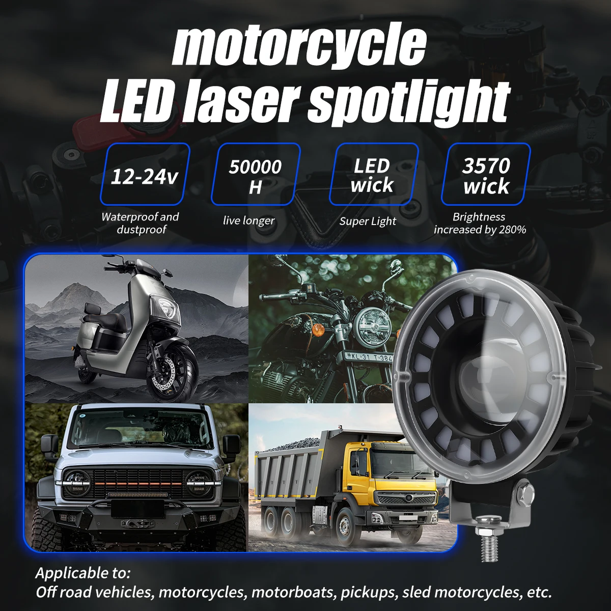 1/2PCS Motorcycle LED Lens Headlight Fog Light 12-24V Square Circular RGB Ring Spotlight Passing Lamp For Motorcycle Accessories