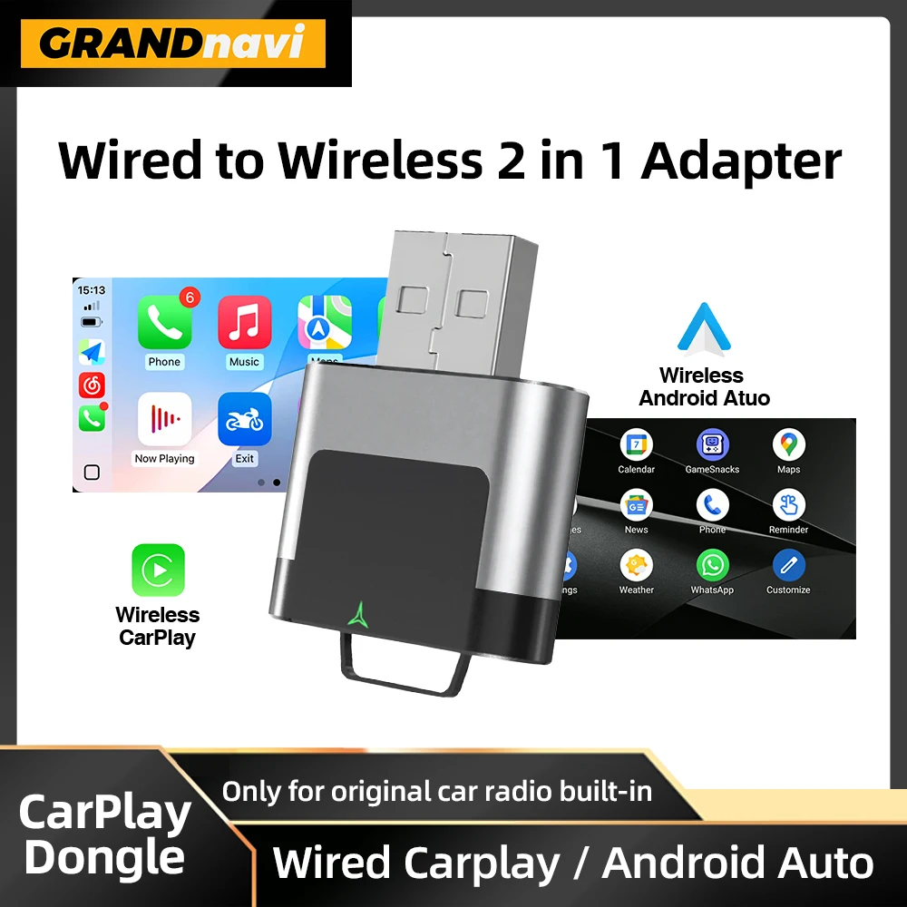 CarPlay Wireless 2026 New Plug & Play Orange Adapter Auto Connect No Delay Converts Wired to Wireless iPhone & Android