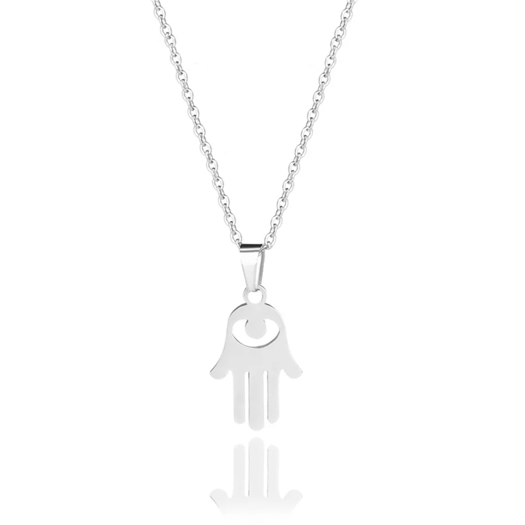 Trendy Small Tiny Hand of Fatima Pendant Female Silver Color Stainless Steel Palm Amulet Necklace for Woman Fashion Jewelry Gift