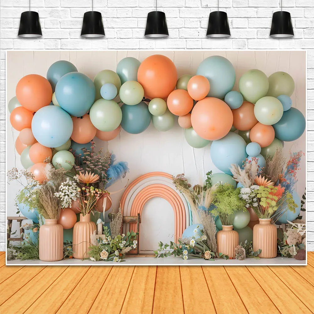 Mocsicka Bohemian Child Background for Photography Baby 1st Birthday Cake Smash Party Decor Pampas Grass Boho Rainbow Backdrops