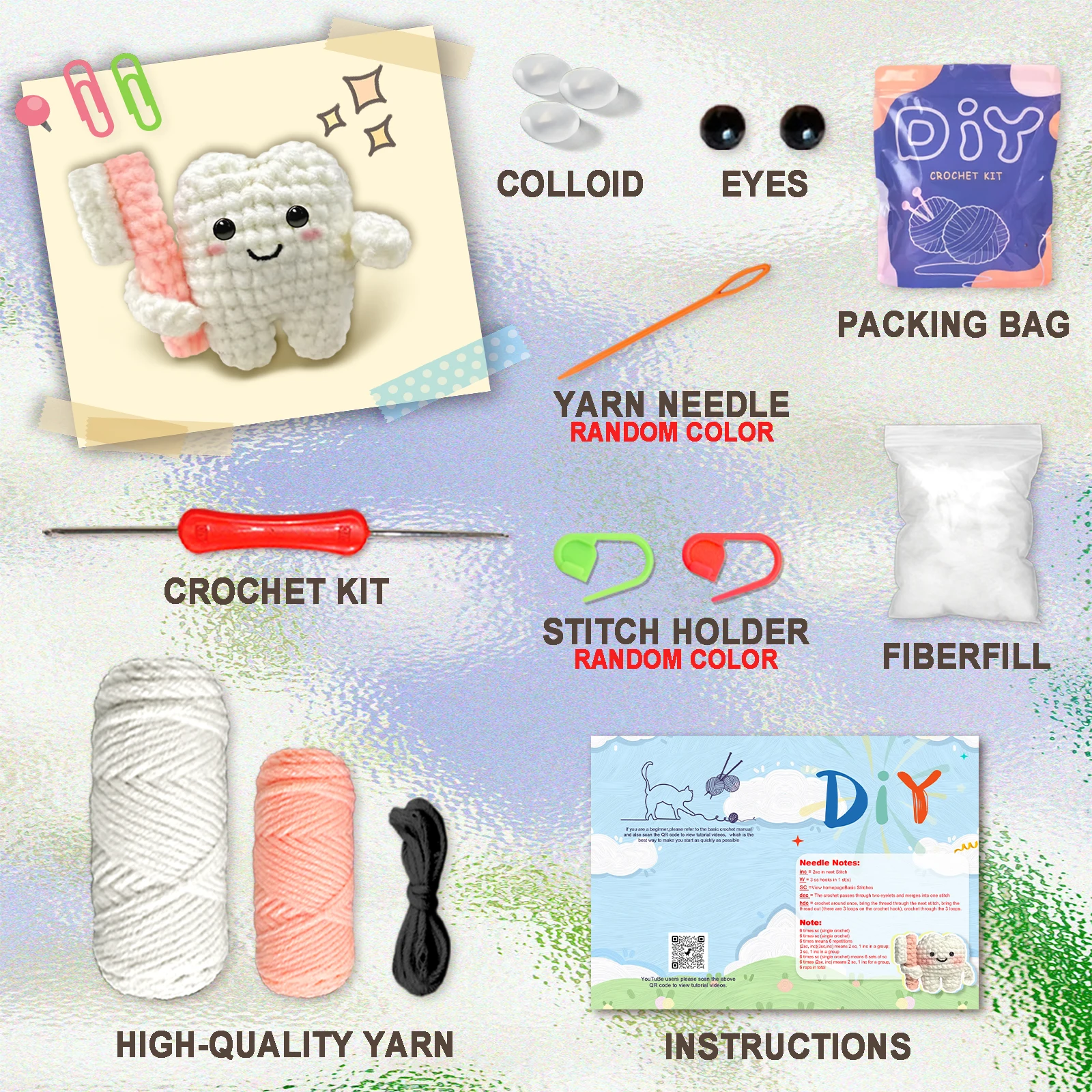 YAMAXIN Toothbrush and Teeth,Crochet Set for Beginners,Include Step-by-Step Video Tutorials(Accessories In Random Color)
