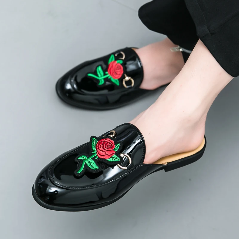 

New Men Slippers PU Flat Heel One Step Outdoor Comfortable Business Office Half Dragged Sandals Size 38-46 Men Slippers