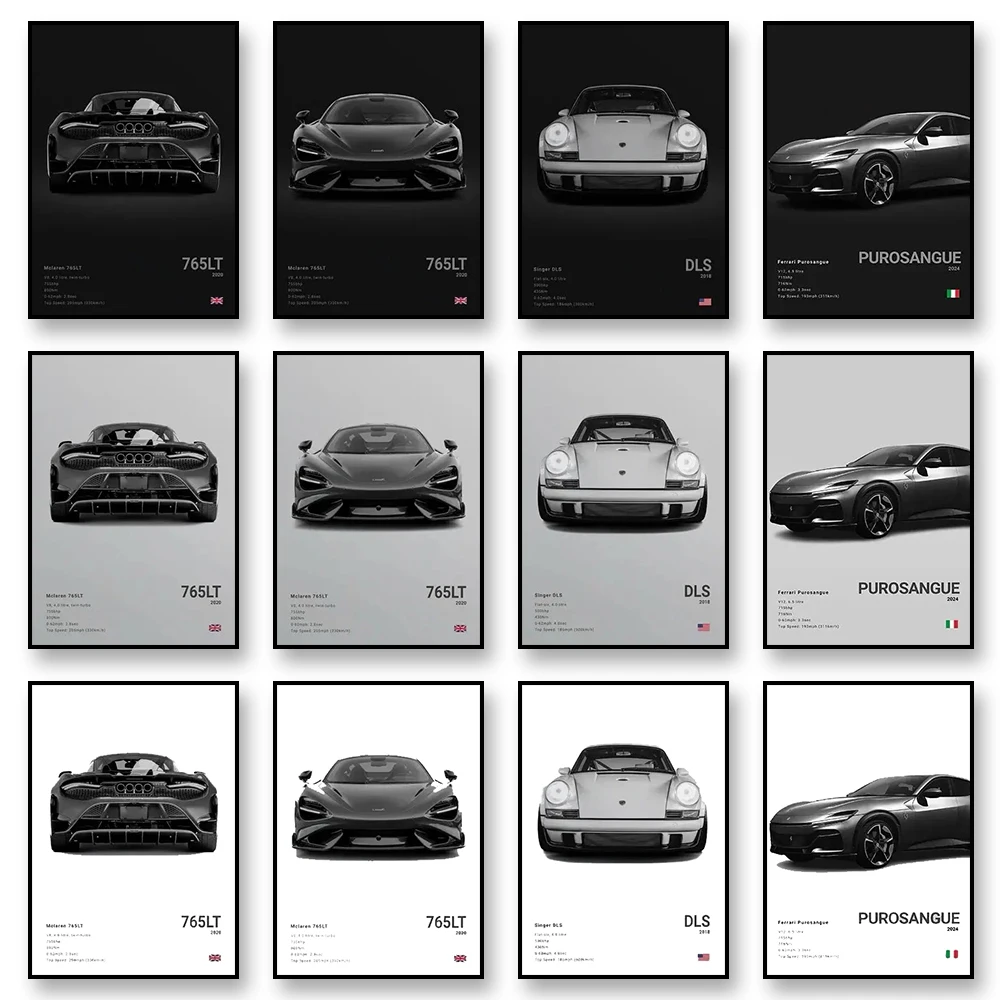 Famous Cars STO 765LT DLS Canvas Wall Art Print Poster C63 G87 M2 8R Decoration Mural Modern Home Decor Birthday Gift Unframed