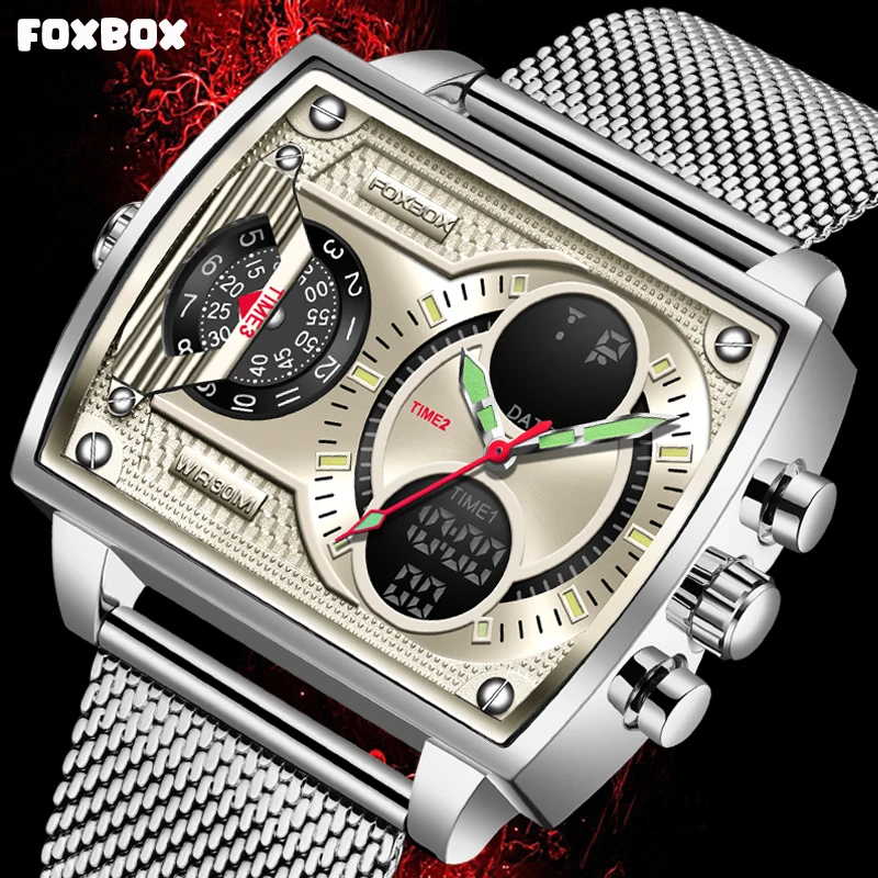 

FOXBOX 2025 оригинальные мужские часы Элитный бренд Классические водонепроницаемые мужские часы с сетчатым ремешком для мужчин relogios masculino + коробка