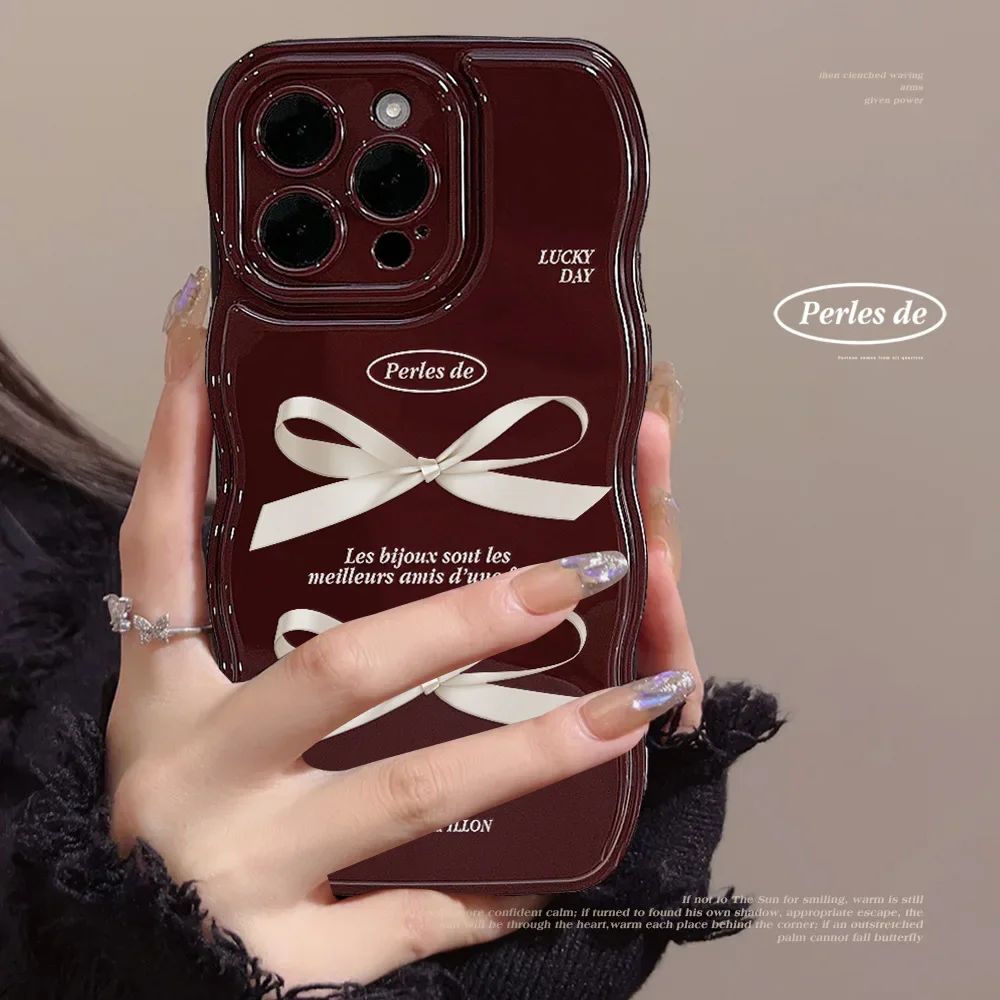 

Red Bowknot Phone Cases for IPhone 11 12 13 14 15 Pro Max XR XS Korean Vintage Phone Case Soft Cover