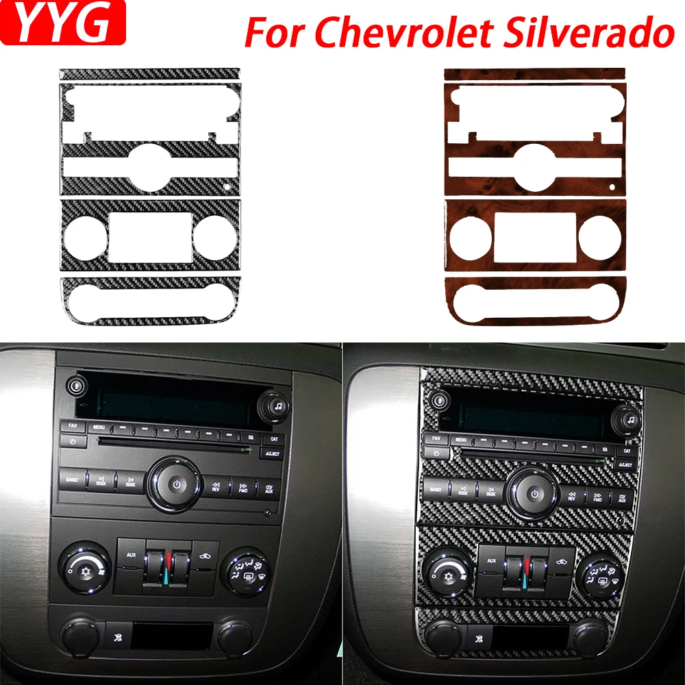 For Chevrolet Silverado Tahoe GMC Avalanche LTZ Sierra SLT Carbon Fiber Central Control AC CD Panel Trim Car Accessories Sticker