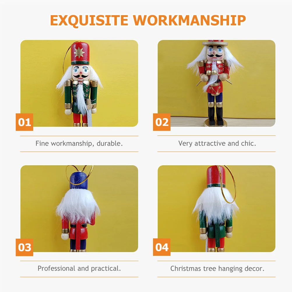 4 Pcs Desktop Nutcracker King Christmas Decorations Home Wood Ornaments for Tree Figures Wooden Figurines